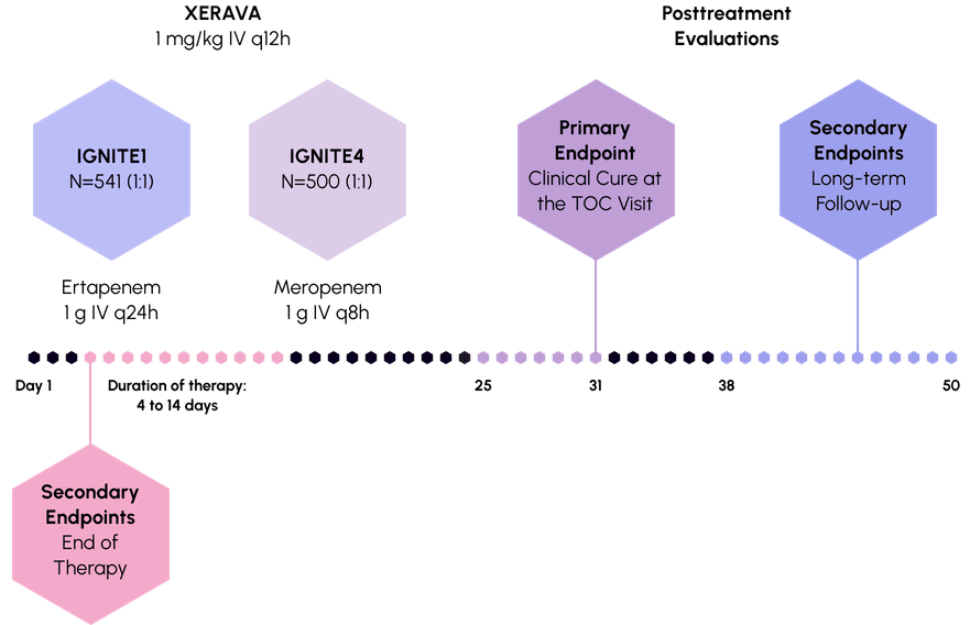 Illustration of study design for IGNITE1 and IGNITE4.